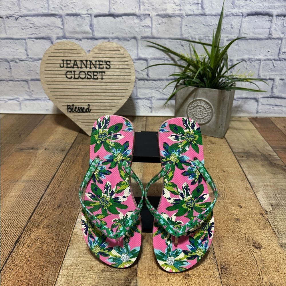 Vera Bradley Tropical Floral Flip Flop Sandal Flat Shoe Pink Size 7-8